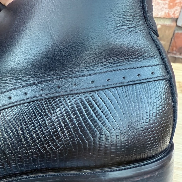 Ariat Black Leather Ankle Boots Croc Embossed Chukka Lace Up Booties - Picture 9 of 12